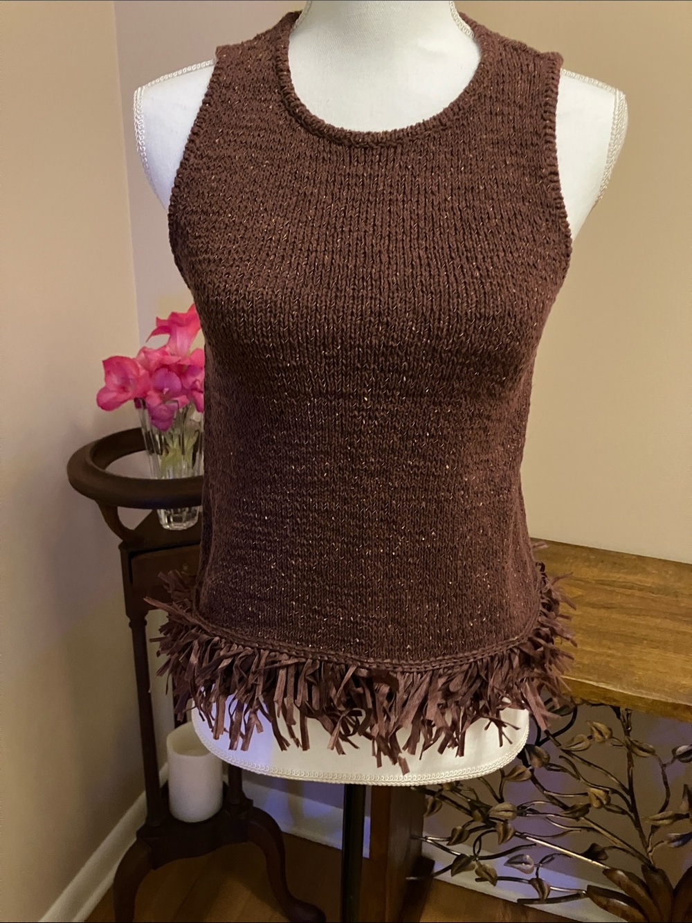 Brown ribbon sleeveless summer sweater